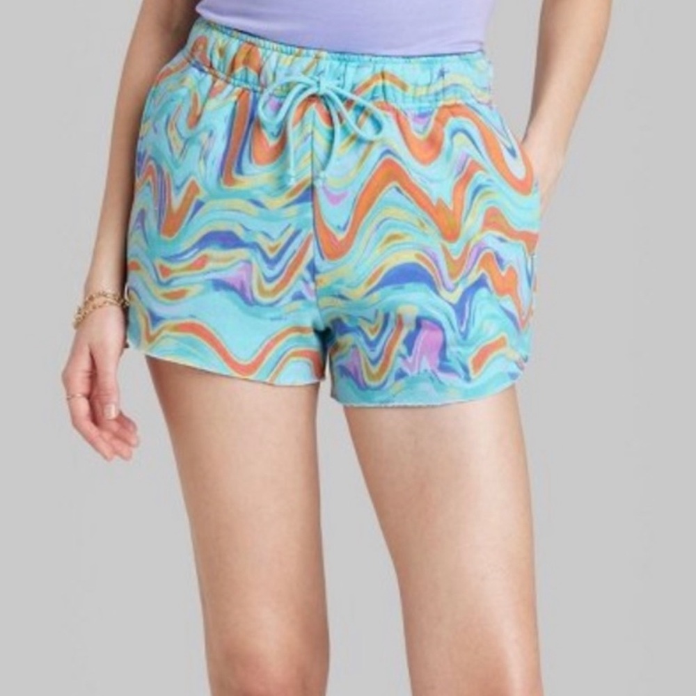 Wild Fable Aqua Blue Swirl High Waisted Fleece Shorts